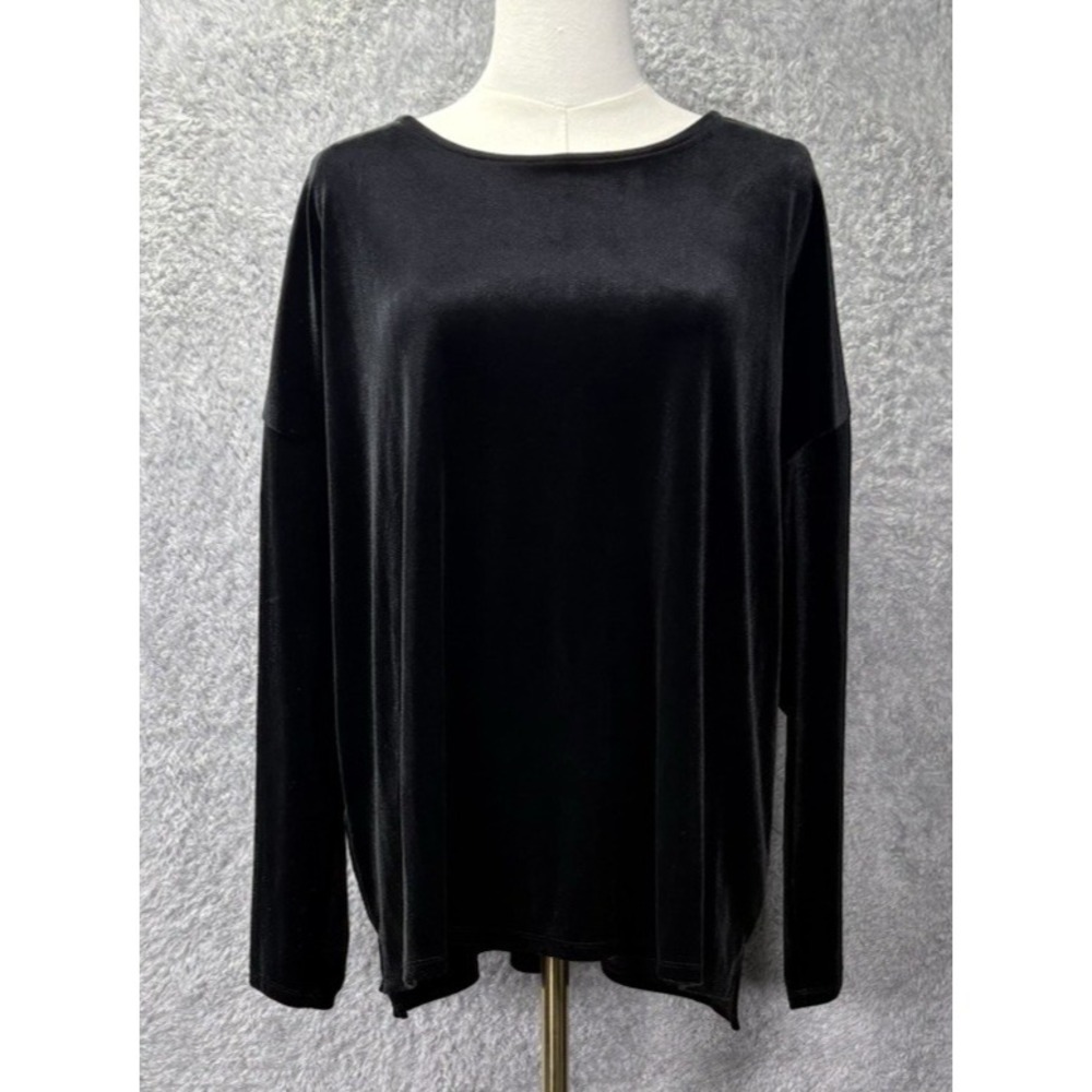 J. Jill Women's XL Petite Black Velvet Top Long Sleeve Stretch Velour Minimalist